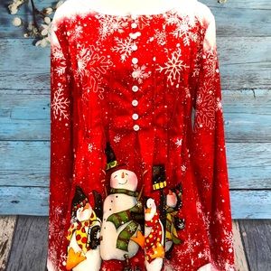 Christmas Blouse Featuring Snowmen & Penguins